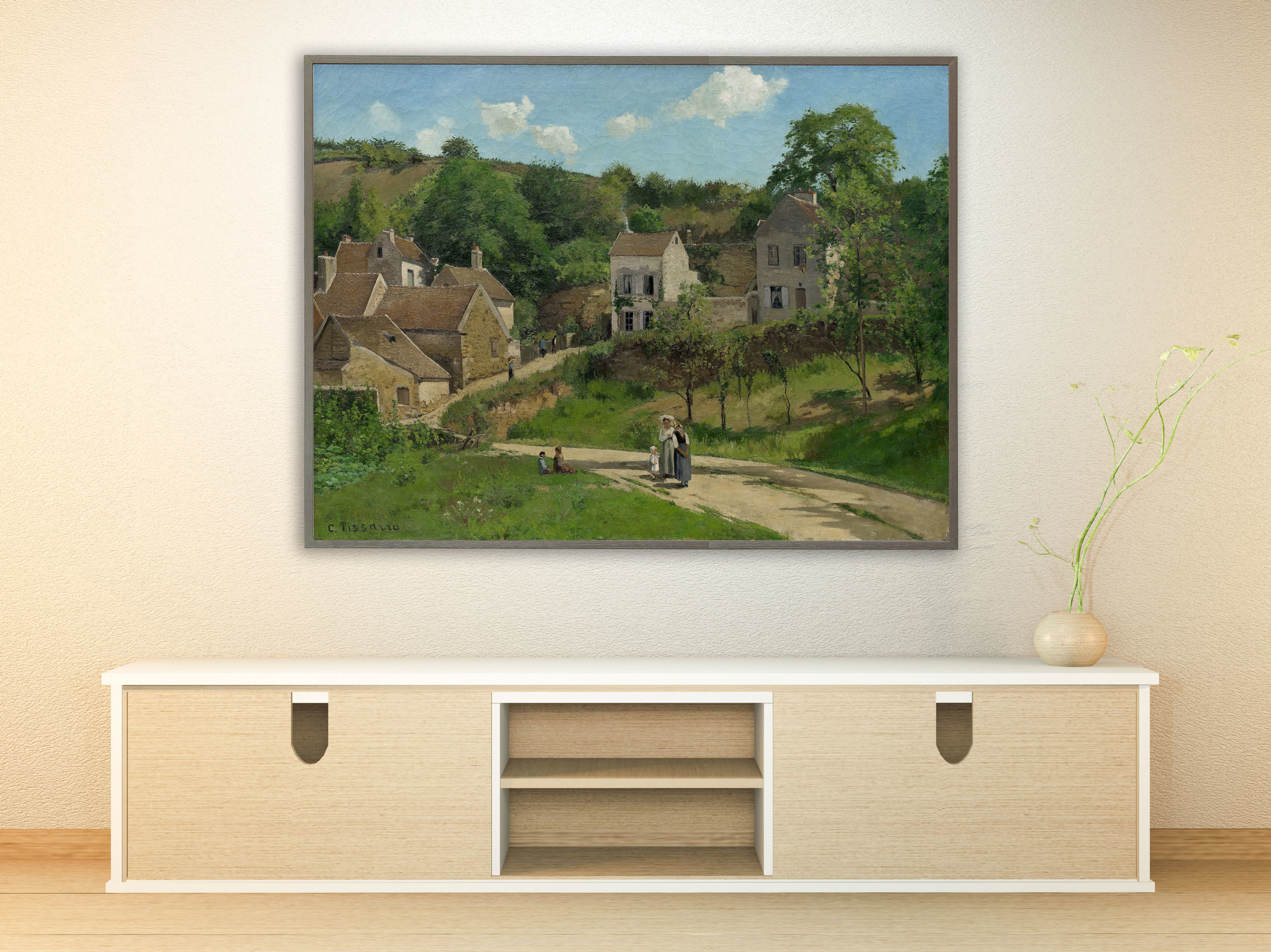 Camille Pissarro - L’Hermitage à Pontoise, Bilderrahmen grau